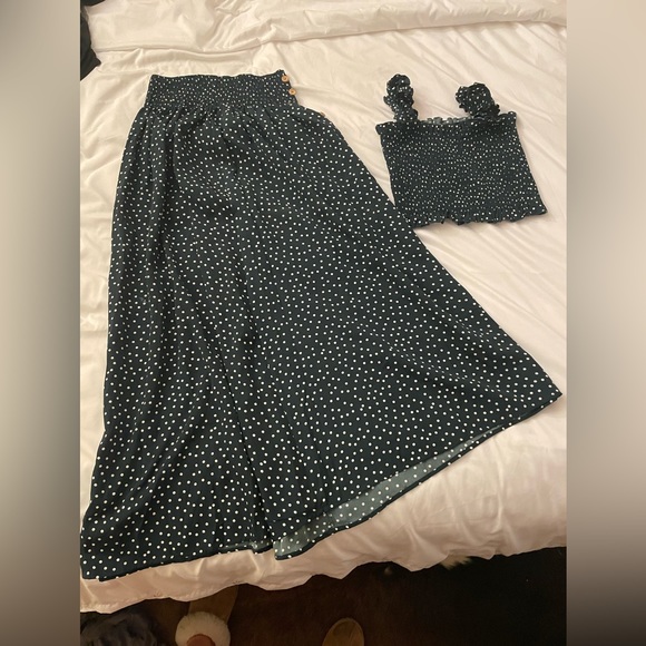 Pine Green Skirt With Dark Green Crop Top Set